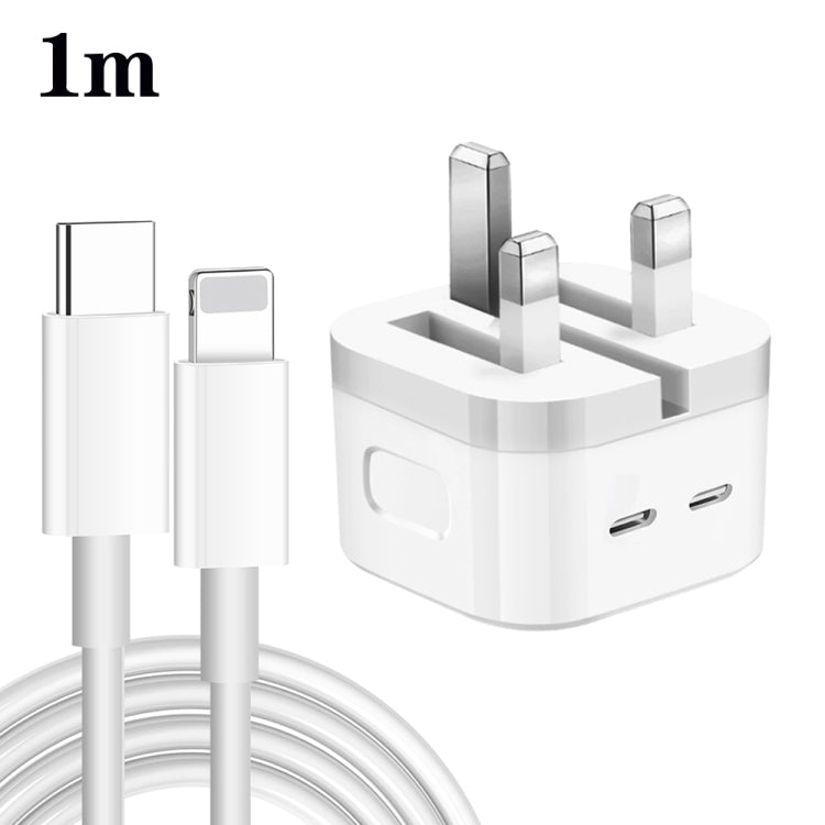 Chargeur 35W PD double ports USB-C / Type-C avec câble de données Type-C vers 8 broches, prise UK, prise UK + câble 8 broches 1m, prise UK + câble 8 broches 1,5m, prise UK + câble 8 broches 2m