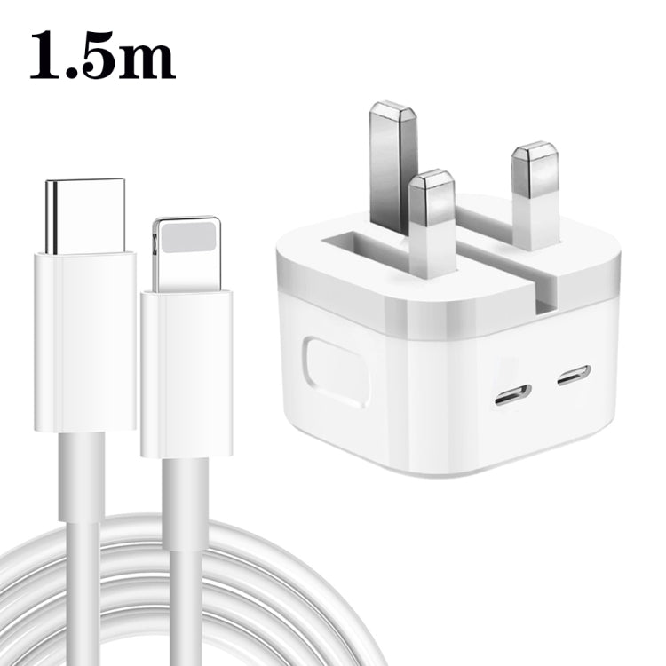 Chargeur 35W PD double ports USB-C / Type-C avec câble de données Type-C vers 8 broches, prise UK, prise UK + câble 8 broches 1m, prise UK + câble 8 broches 1,5m, prise UK + câble 8 broches 2m