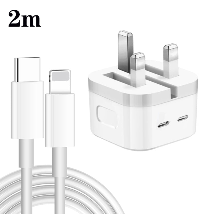Chargeur 35W PD double ports USB-C / Type-C avec câble de données Type-C vers 8 broches, prise UK, prise UK + câble 8 broches 1m, prise UK + câble 8 broches 1,5m, prise UK + câble 8 broches 2m