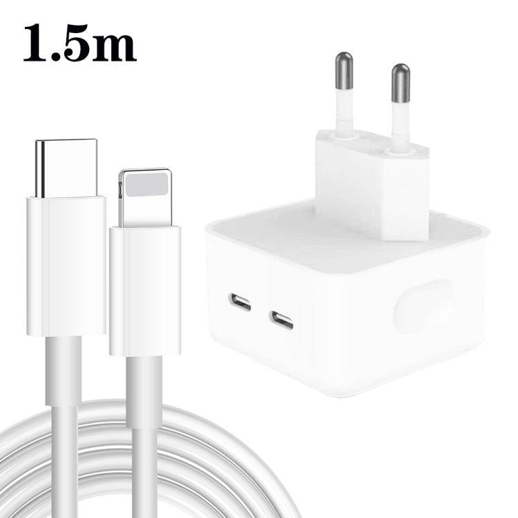 Chargeur 35W PD double ports USB-C / Type-C avec câble de données Type-C vers 8 broches, prise EU, prise EU + câble 8 broches 1,5m, prise EU + câble 8 broches 2m