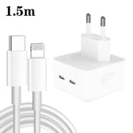 Chargeur 35W PD double ports USB-C / Type-C avec câble de données Type-C vers 8 broches, prise EU, prise EU + câble 8 broches 1,5m, prise EU + câble 8 broches 2m