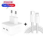 Chargeur 35W PD double ports USB-C / Type-C avec câble de données Type-C vers 8 broches, prise EU, prise EU + câble 8 broches 1,5m, prise EU + câble 8 broches 2m