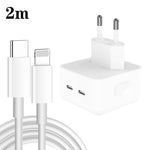 Chargeur 35W PD double ports USB-C / Type-C avec câble de données Type-C vers 8 broches, prise EU, prise EU + câble 8 broches 1,5m, prise EU + câble 8 broches 2m