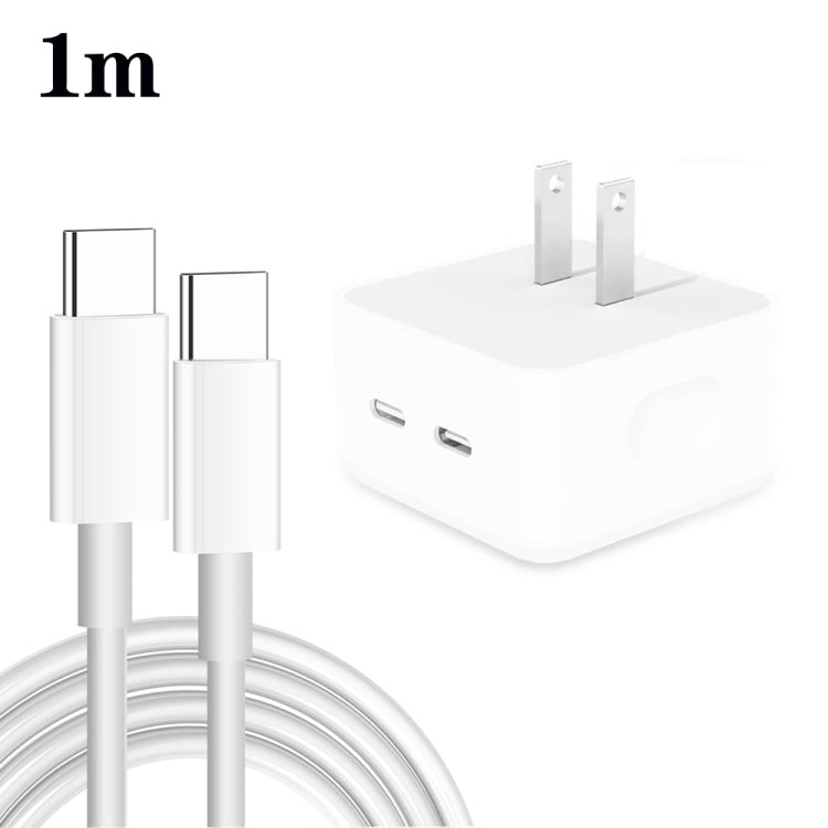 Chargeur mural double PD 35 W avec deux ports USB-C / Type-C, avec câble de données Type-C vers Type-C, prise américaine, prise américaine + câble double Type-C de 1 m, prise américaine + câble double Type-C de 2 m