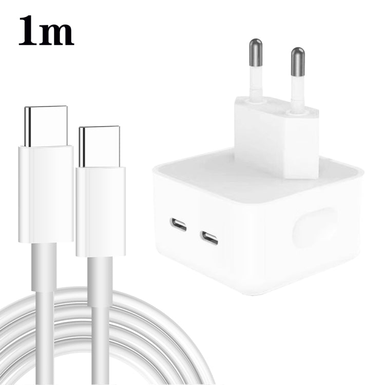 Chargeur double port USB-C / Type-C 35W PD avec câble de données Type-C vers Type-C, prise UE, prise UE + câble double Type-C 1m, prise UE + câble double Type-C 2m