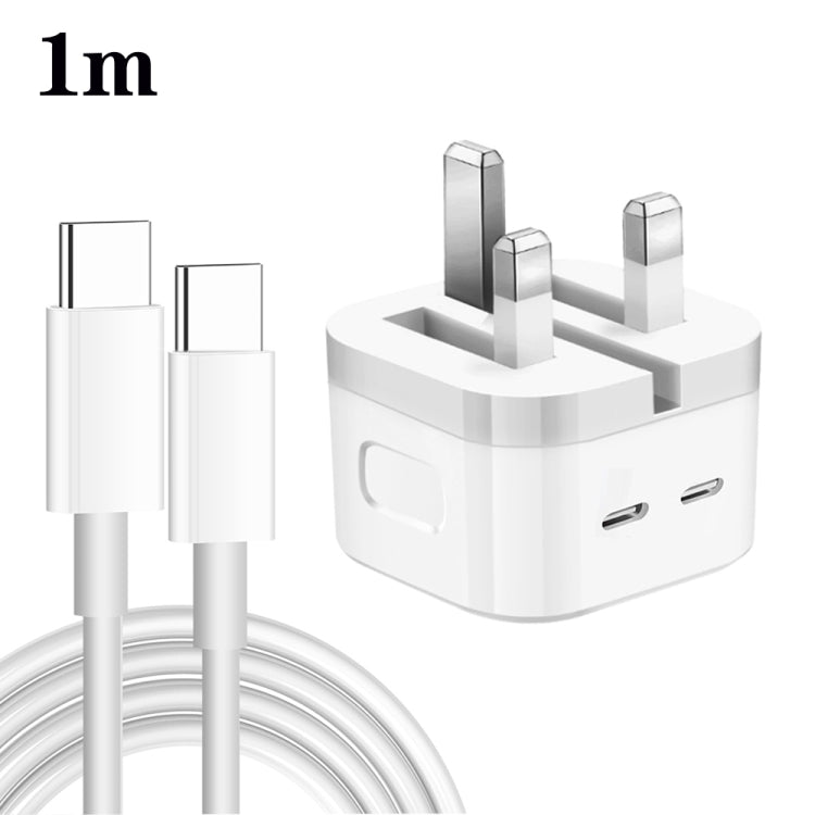 Chargeur PD 35W à double port USB-C / Type-C avec câble de données Type-C vers Type-C, prise UK, prise UK + câble double Type-C 1m, prise UK + câble double Type-C 2m