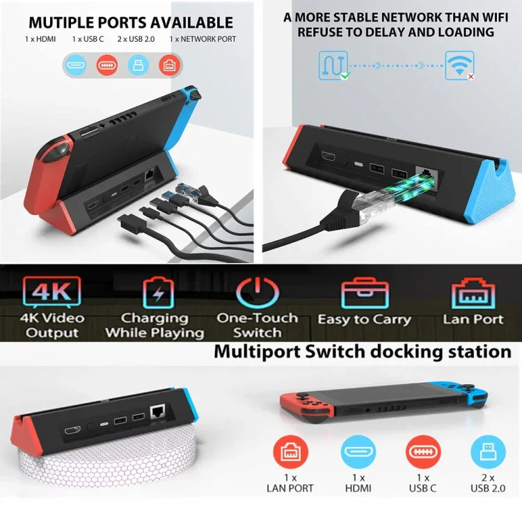 Adaptateur HDMI 4K avec port LAN 1000 Mbps pour Nintendo Switch/Switch OLED (modèle LAN), modèle LAN