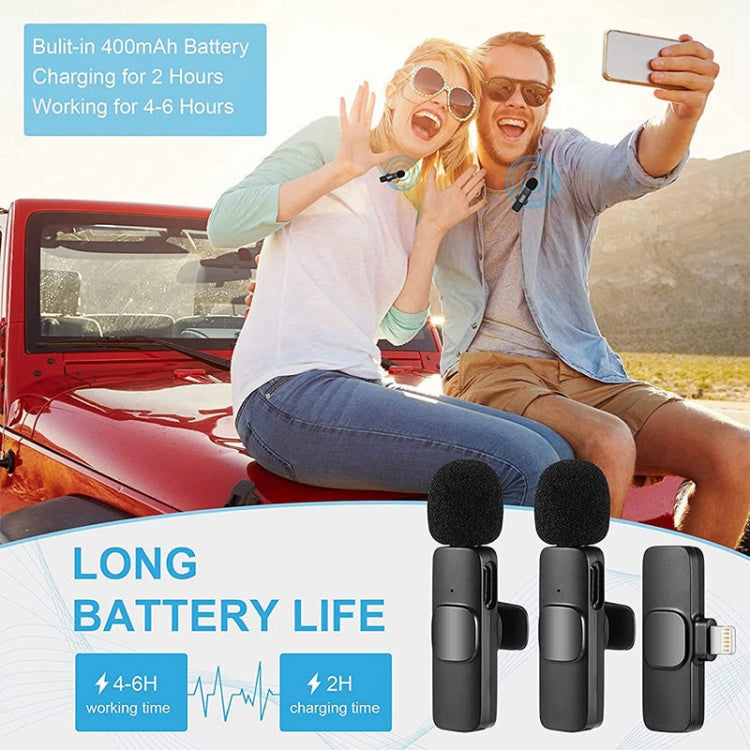 Microphone mini sans fil K9 à pince avec suppression automatique du bruit pour appareil 8 broches 2 en 1, K9IP-2