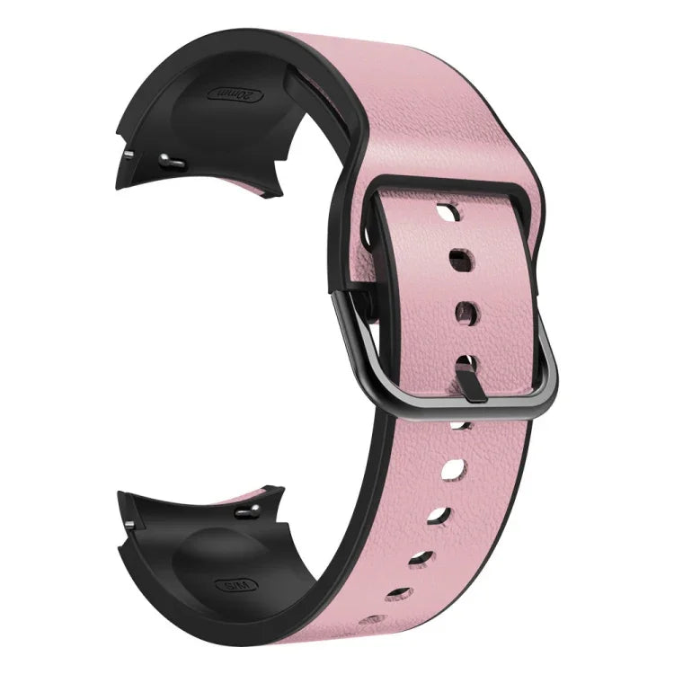 20mm Silicone Adhesive Leather Watch Band, For Samsung Galaxy Watch 4 Classic 46mm, For Samsung Galaxy Watch 4 Classic 42mm, For Samsung Galaxy Watch Active 2