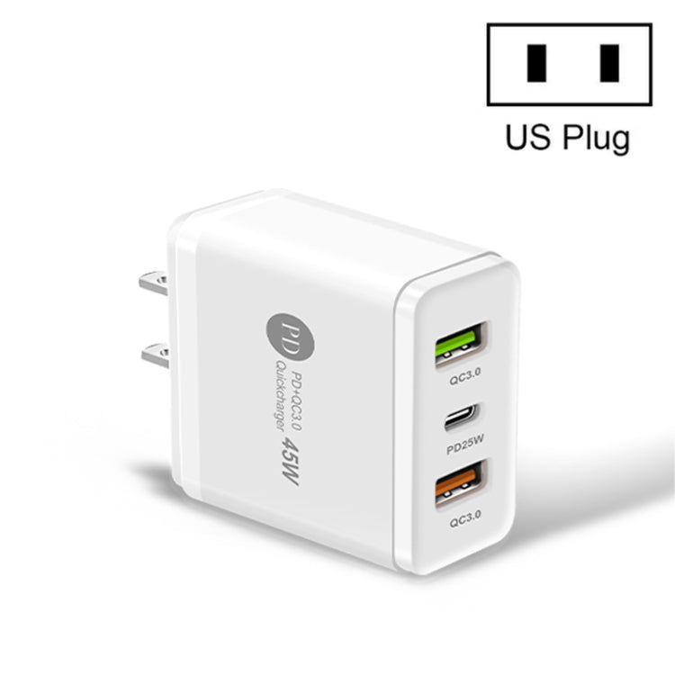 Chargeur rapide multi-ports 45W PD3.0 + 2 x QC3.0 USB, prise US, prise US