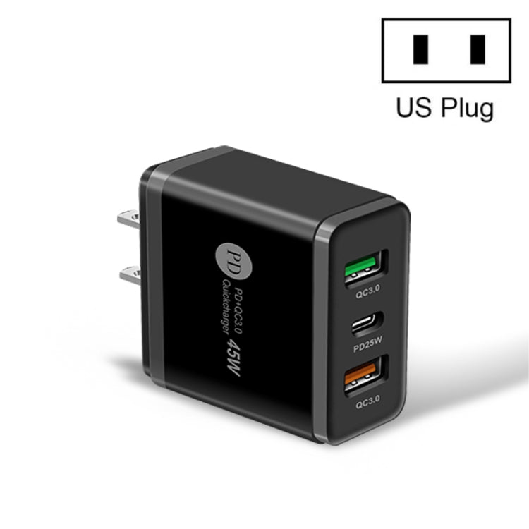 Chargeur rapide multi-ports 45W PD3.0 + 2 x QC3.0 USB, prise US, prise US