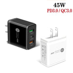 Chargeur rapide multi-ports 45W PD3.0 + 2 x QC3.0 USB, prise US, prise US