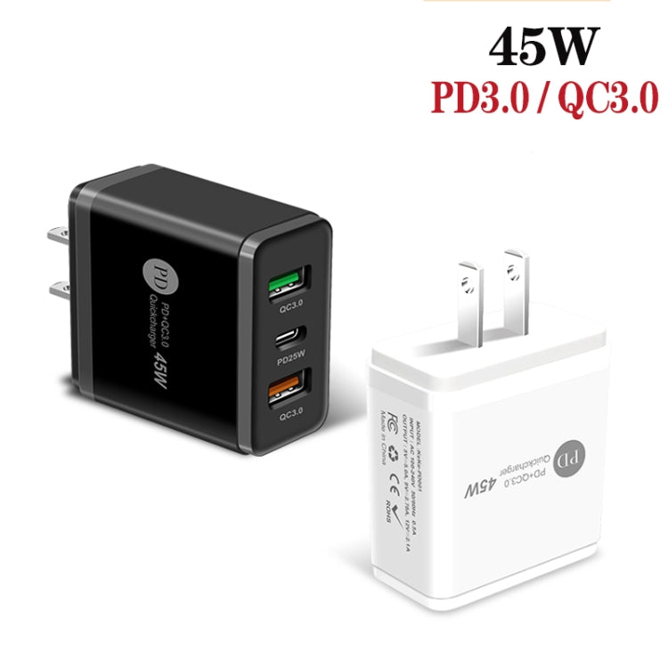 Chargeur rapide multi-ports 45W PD3.0 + 2 x QC3.0 USB, prise US, prise US