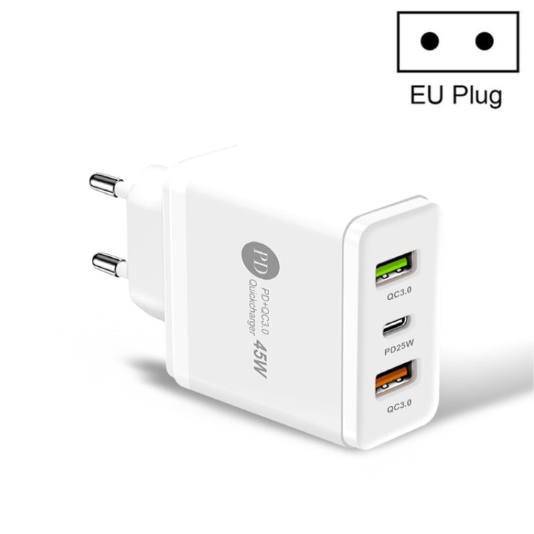 Chargeur rapide multi-ports 45W PD3.0 + 2 x QC3.0 USB, prise EU, prise EU
