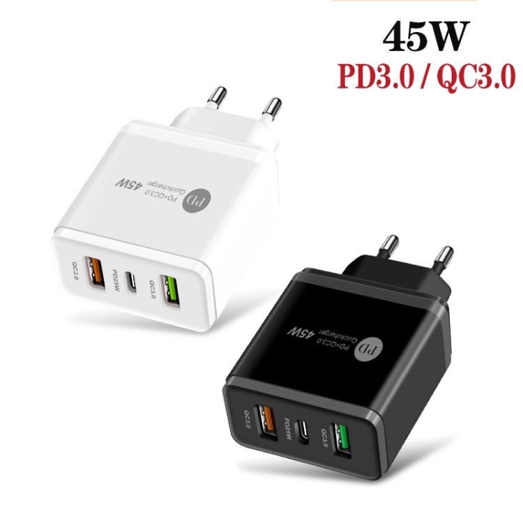 Chargeur rapide multi-ports 45W PD3.0 + 2 x QC3.0 USB, prise EU, prise EU