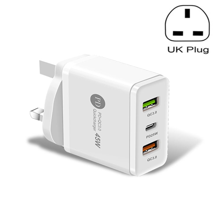 Chargeur rapide multi-ports 45W PD3.0 + 2 x QC3.0 USB, prise UK, prise UK