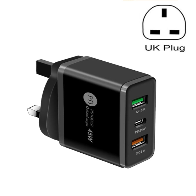 Chargeur rapide multi-ports 45W PD3.0 + 2 x QC3.0 USB, prise UK, prise UK