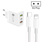 Chargeur multi-ports 45W PD3.0 + 2 x QC3.0 USB avec câble Type-C vers 8 broches, prise EU, prise EU + câble Type-C vers 8 broches