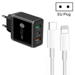 Chargeur multi-ports 45W PD3.0 + 2 x QC3.0 USB avec câble Type-C vers 8 broches, prise EU, prise EU + câble Type-C vers 8 broches