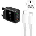 Chargeur multi-ports 45W PD3.0 + 2 x QC3.0 USB avec câble Type-C vers 8 broches, prise UK, prise UK + câble Type-C vers 8 broches
