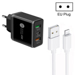 Chargeur multi-ports 45W PD25W + 2 x QC3.0 USB avec câble USB vers 8 broches, prise EU, prise EU + câble USB vers 8 broches