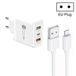 Chargeur multi-ports 45W PD25W + 2 x QC3.0 USB avec câble USB vers 8 broches, prise EU, prise EU + câble USB vers 8 broches