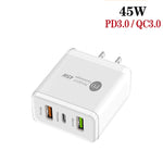 Chargeur multi-port USB 45W PD25W + 2 x QC3.0 avec câble USB vers Type-C, prise US, prise US + câble USB vers Type-C