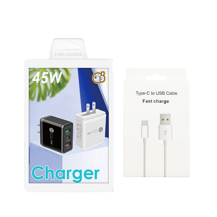 Chargeur multi-port USB 45W PD25W + 2 x QC3.0 avec câble USB vers Type-C, prise US, prise US + câble USB vers Type-C