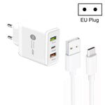 Chargeur multi-port USB 45W PD25W + 2 x QC3.0 avec câble USB vers Type-C, prise EU, prise EU + câble USB vers Type-C