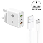 Chargeur multi-port USB 45W PD25W + 2 x QC3.0 avec câble USB vers Type-C, prise UK, prise UK + câble USB vers Type-C