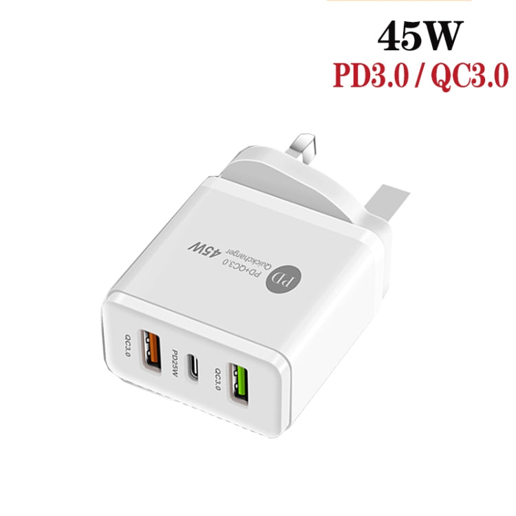 Chargeur multi-port USB 45W PD25W + 2 x QC3.0 avec câble USB vers Type-C, prise UK, prise UK + câble USB vers Type-C