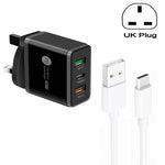 Chargeur multi-port USB 45W PD25W + 2 x QC3.0 avec câble USB vers Type-C, prise UK, prise UK + câble USB vers Type-C