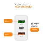 Chargeur multi-port USB 45W PD25W + 2 x QC3.0 avec câble USB vers Type-C, prise UK, prise UK + câble USB vers Type-C