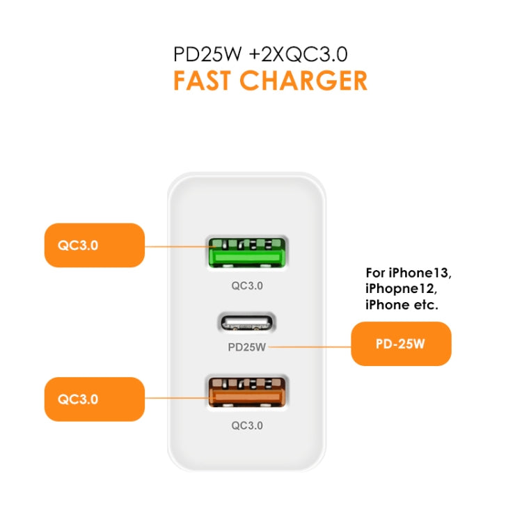 Chargeur multi-port USB 45W PD25W + 2 x QC3.0 avec câble USB vers Type-C, prise UK, prise UK + câble USB vers Type-C