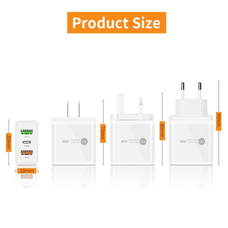 Chargeur multi-port USB 45W PD25W + 2 x QC3.0 avec câble USB vers Type-C, prise UK, prise UK + câble USB vers Type-C