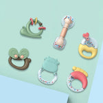 MoFun 2029A ensemble 2 en 1 hochet et anneau de dentition pour bébé 6 pièces avec boîte de rangement baleine, 2029A