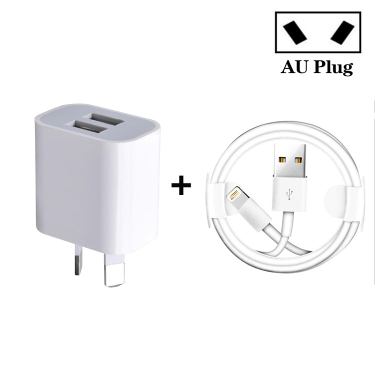 Mini chargeur USB à double port avec câble de données USB vers 8 broches, prise AU, prise AU + câble 8 broches