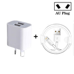 Mini chargeur USB à double port avec câble de données USB vers 8 broches, prise AU, prise AU + câble 8 broches