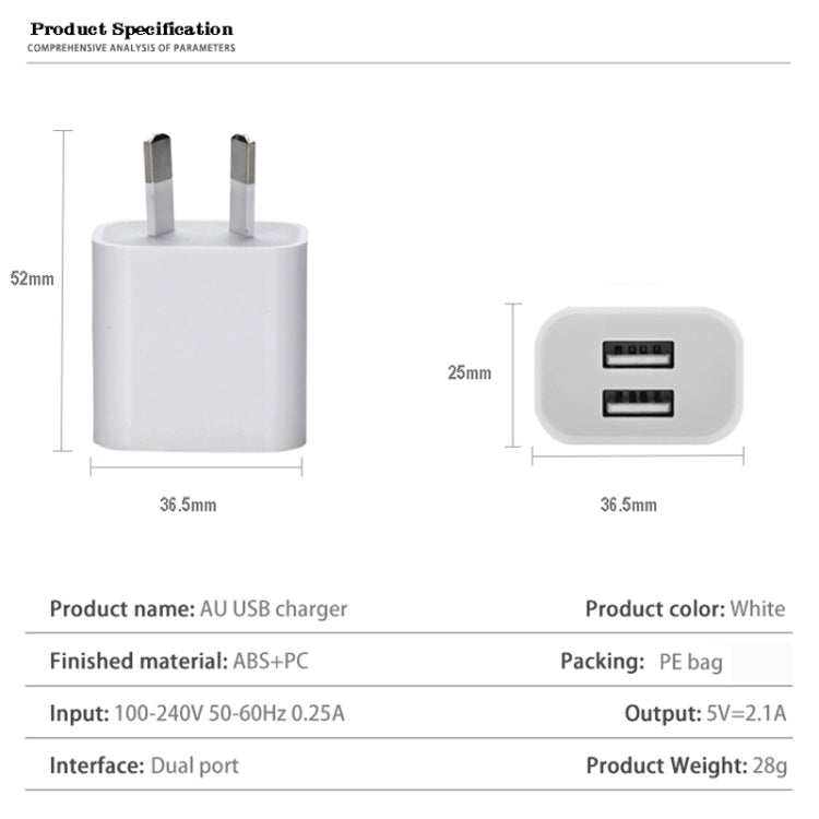 Mini chargeur USB double port avec câble de données USB vers Type-C, prise AU, prise AU + câble Type-C