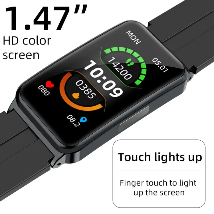 Montre connectée EP01 avec écran couleur de 1,47 pouce, compatible avec la surveillance de la fréquence cardiaque et de la pression artérielle.