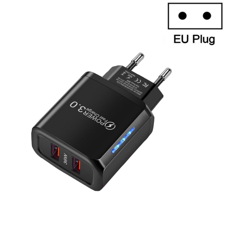 Chargeur téléphone mobile USB double port 36W QC3.0 sortie double 18W, prise EU, prise EU
