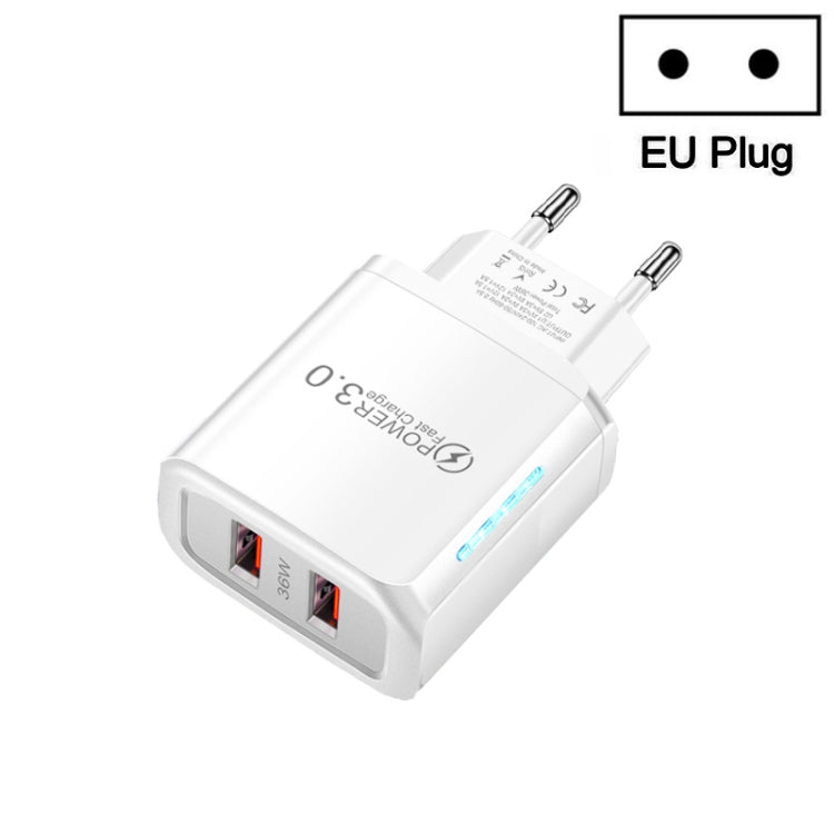 Chargeur téléphone mobile USB double port 36W QC3.0 sortie double 18W, prise EU, prise EU