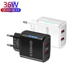Chargeur téléphone mobile USB double port 36W QC3.0 sortie double 18W, prise EU, prise EU
