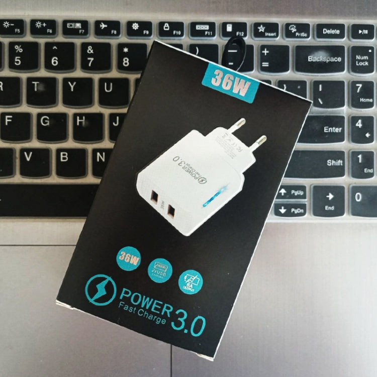 Chargeur téléphone mobile USB double port 36W QC3.0 sortie double 18W, prise EU, prise EU