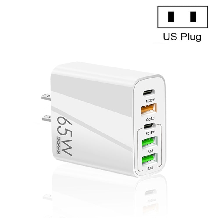 Chargeur multi-ports 65W double PD Type-C + 3 x USB pour téléphone et tablette, prise US, prise US