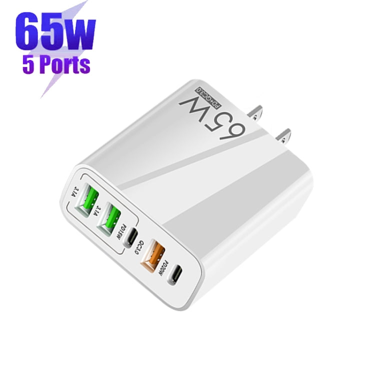Chargeur multi-ports 65W double PD Type-C + 3 x USB pour téléphone et tablette, prise US, prise US