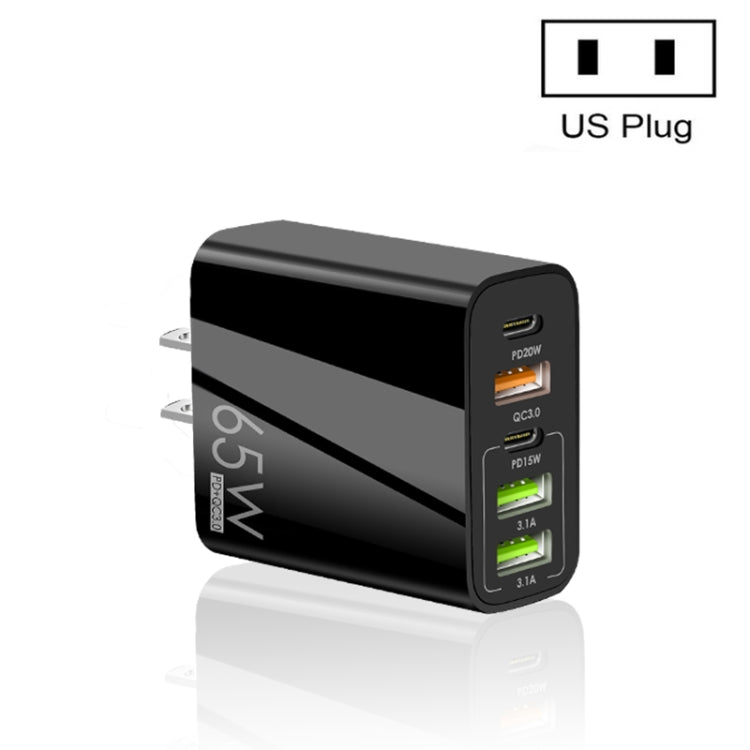 Chargeur multi-ports 65W double PD Type-C + 3 x USB pour téléphone et tablette, prise US, prise US