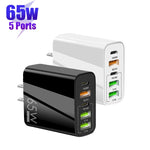 Chargeur multi-ports 65W double PD Type-C + 3 x USB pour téléphone et tablette, prise US, prise US