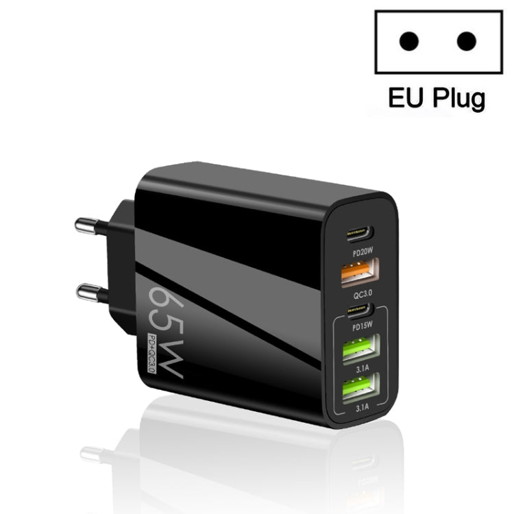 Chargeur multi-ports 65W double PD Type-C + 3 x USB pour téléphone et tablette, prise EU, prise EU