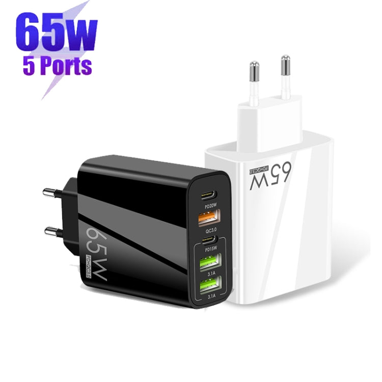 Chargeur multi-ports 65W double PD Type-C + 3 x USB pour téléphone et tablette, prise EU, prise EU